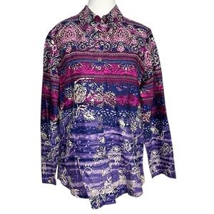 Norm Thompson Purple and Pink Patterned Button Down Long Sleeve Shirt